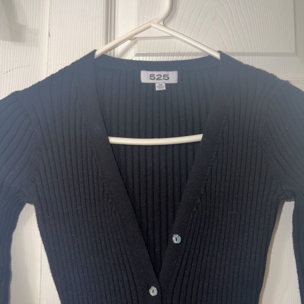525 Black Ribbed Midi Button Down Long-sleeve Dress(Size XS) - Picture 2 of 5
